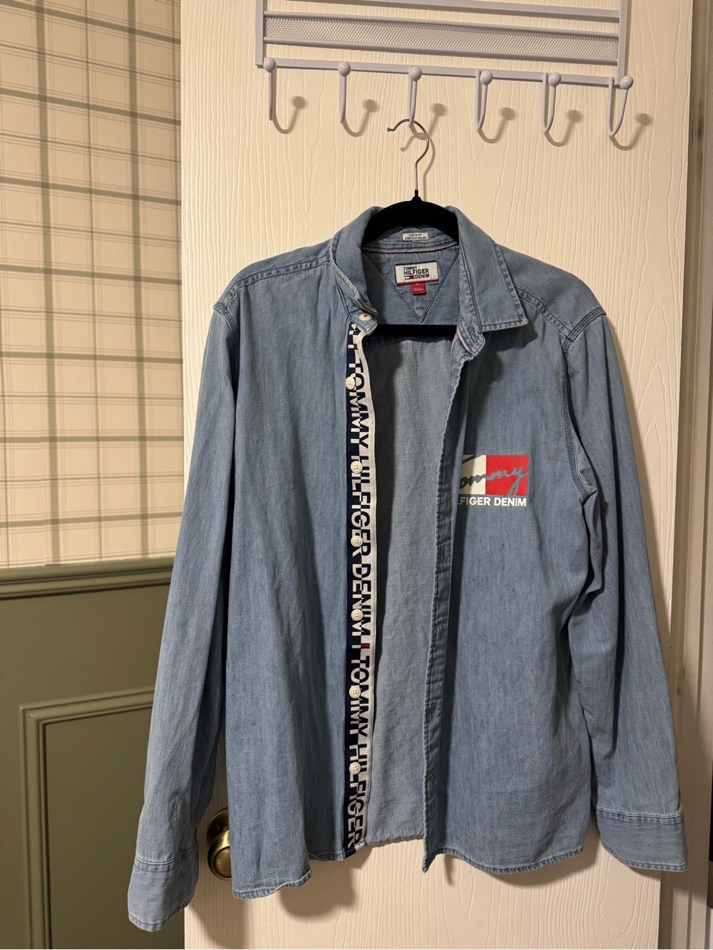 Tommy Hilfiger Light Blue Denim Shirt Jacket with Logo Trim
